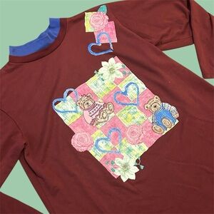 Graphic Maternity Long Sleeve TShirt Teddy Bears & Hearts 80s Style Grandma Core